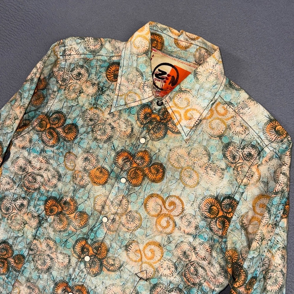 Robert Graham Zen Shirt Mens Medium Multi Color Batik Long Sleeve Pearl Snap
